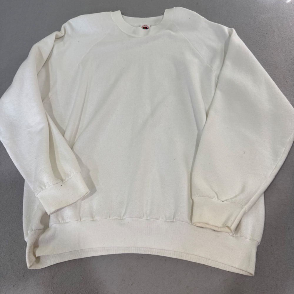 Fruit of the Loom Sweatshirt Men XXL White Vintage Raglan Crew Neck Made in USA